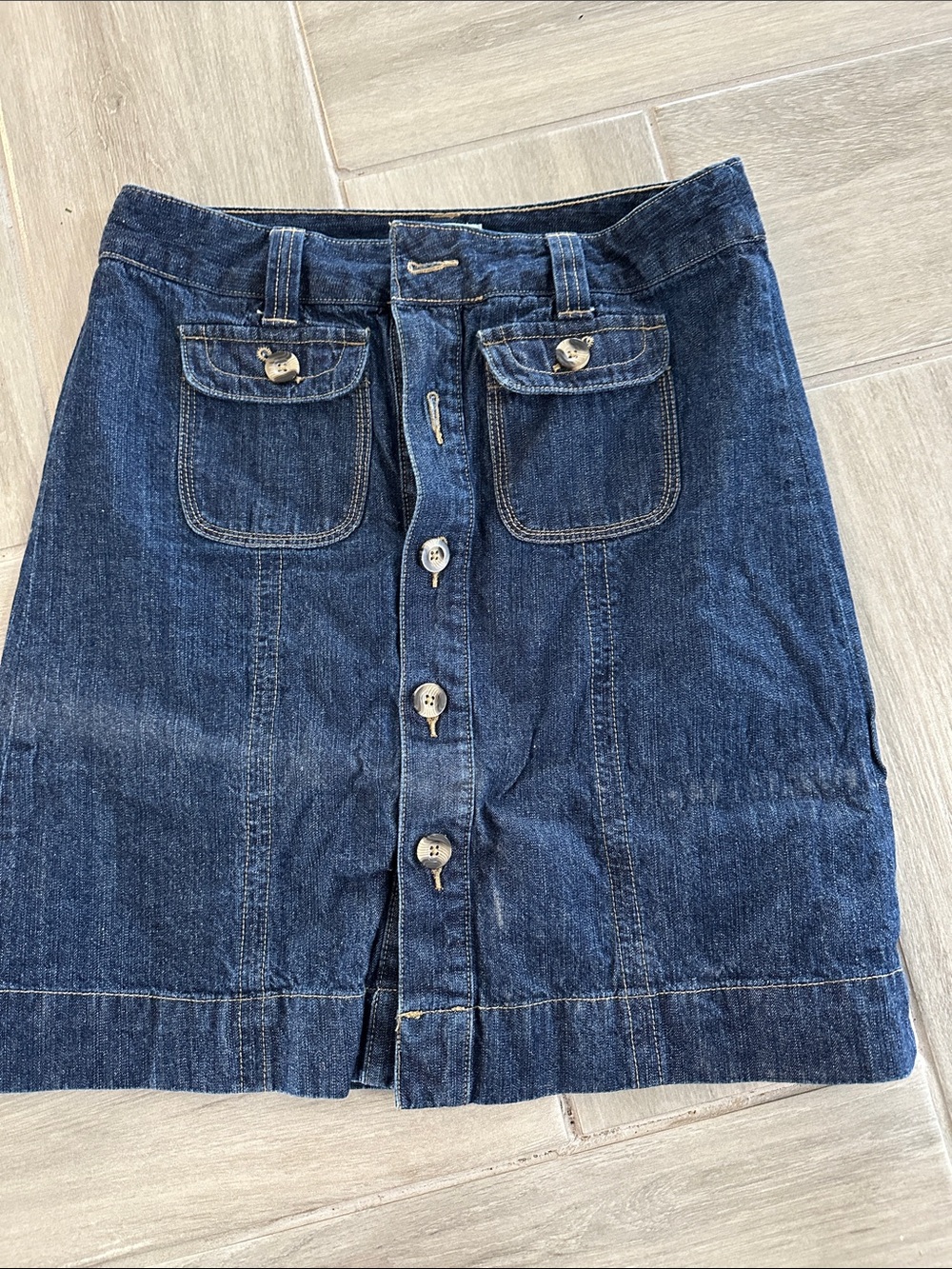 Christopher & Banks Dark Blue Denim Button-Front Mini Skirt